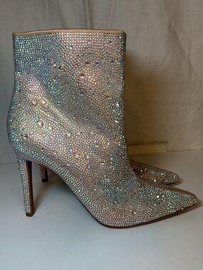 Crystal Embellished Iridescent Ankle Boots - Women's